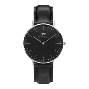 Daniel Wellington Watches: Daniel Wellington Sheffield 36mm Black Dial Black Leather Silver Watch - DW00100145
