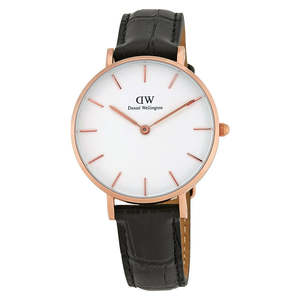 Daniel Wellington Watches: Daniel Wellington Reading 32mm White Dial Black Genuine Leather Women's Gold Watch - DW00100173