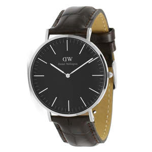 Daniel Wellington York 40mm Black Dial Genuine Leather Men's Silver Watch - DW00100134