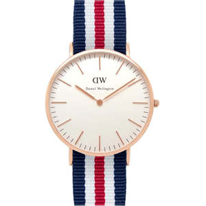 Daniel Wellington Mens Watches: Daniel Wellington Canterbury 40mm White Dial Tricolour Nato Strap Men's Gold Watch - DW00100002