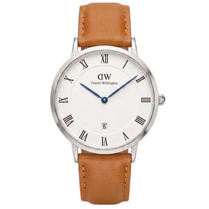Daniel Wellington Mens Watches: Daniel Wellington Dapper Durham 38mm White Dial Brown Genuine Leather Silver Date Watch - DW00100116