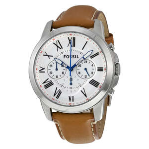 Fossil Grant Chronograph White Dial Tan Leather Men's Watch - FS5060