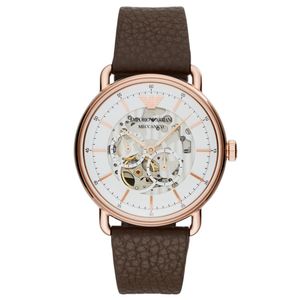 Mens Automatic Watches: Emporio Armani Aviator Automatic Men's White Skeleton Dial Watch AR60027