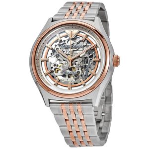 Mens Automatic Watches: Emporio Armani Meccanico Automatic Skeleton Dial Two-tone Men's Watch AR60002