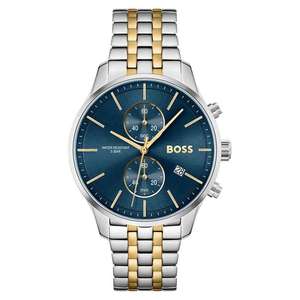 Mens Gold Watches: Hugo Boss Associate Chronograph Blue Dial Two Tone Steel Strap Watch for Men - 1513976