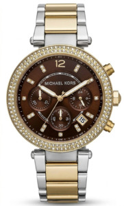 Michael Kors Parker Chronograph Brown Dial Two Tone Steel Strap Women's Watch MK6118