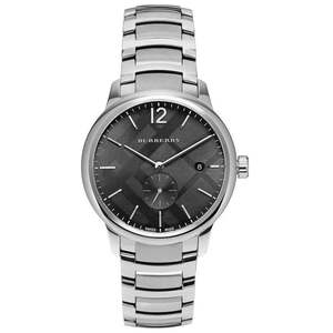 Burberry Mens Watches: Burberry The Classic Engraved Check Grey Dial Silver Stainless Steel Men's Watch BU10005