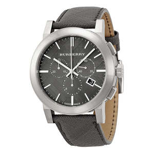 Burberry Mens Watches: Burberry Grey Dial Black Leather Men's Watch BU9362