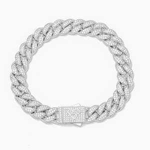 Big Daddy Womens Bracelets: Big Daddy 10MM Iced Out Miami Cuban Link Silver Bracelet