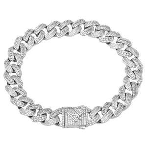 Big Daddy Baguette: Big Daddy 12MM Baguette Iced Out Rhombus Cuban Silver Bracelet