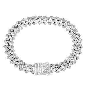 Big Daddy Baguette: Big Daddy 12MM Cuban Baguette Diamond Silver Iced Out Bracelet