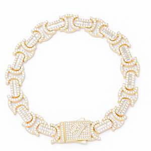 Big Daddy Baguette: Big Daddy 12MM Baguette Byzantine Iced Out Gold Bracelet