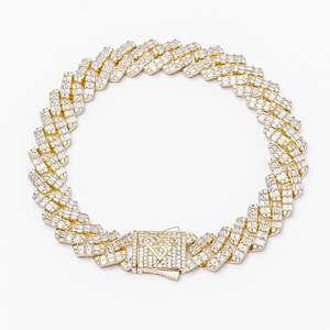 Big Daddy Baguette: Big Daddy 12MM Gold Baguette Diamond Cuban Iced Out Bracelet
