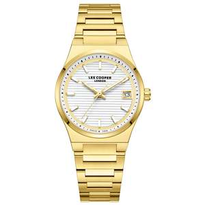 Lee Cooper Womens Watches: Lee Cooper Classic Date Window Silver Dial Gold Watch - LC08289.130