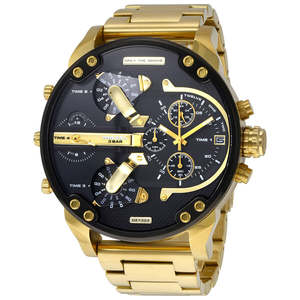Out Of Stock: Diesel Mr. Daddy 2.0 Black Dial Gold Chronograph Men's Watch DZ7333 (Secondhand)