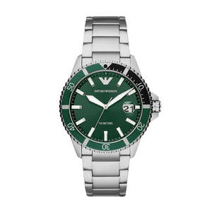 Mens Watches: Emporio Armani Diver Three-Hand Date Green Dial Silver Men's Watch - AR11338 (DEFECT)