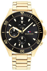 Best Sellers: Tommy Hilfiger Larson Chronograph Black Dial Gold Men's Watch - 1791919