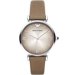 Emporio Armani Womens Watches: Emporio Armani Gianni T-Bar Beige Genuine Leather Women's Watch - AR1768