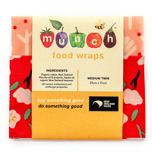 Munch VEGAN Food Wrap - Medium Twin Pk (Red Floral)