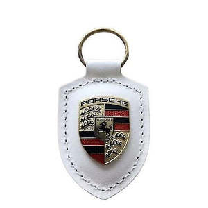 Merchandise And Gifts: Porsche Key Tag with Crest (Genuine) - White