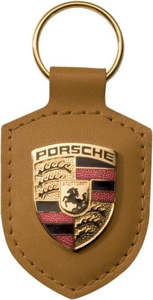 Porsche Key Tag with Crest (Genuine) - Tan