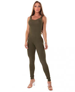 Jumpsuit Ribbed Senses Army Green - Let's Gym