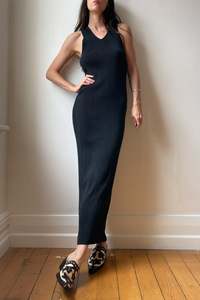 Rib Knit Silk Column Dress - L