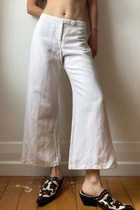 White Linen Flare Cropped Pants - 8