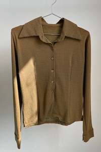 Shirts: Brown & Green Stretch Dot Shirt - 10