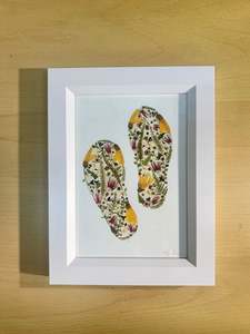 Frontpage: 13cmx18cm framed print - Jandals in New Zealand Native Flora