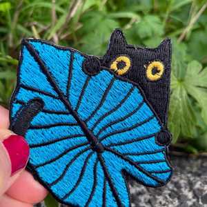 Products: Cat with leaf Embroidered Patch, Iron On Applique for Jacket Backpack or Gift - Wear&EM Limited