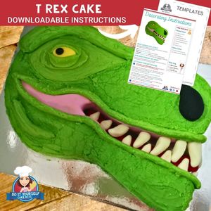 Products: T Rex Cake Printable Template and Decorating Tutorial Dinosaur