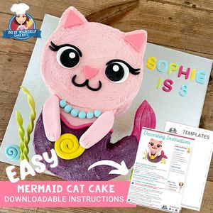 Products: Mermaid Cat Cake Printable Template Easy Decorating Tutorial
