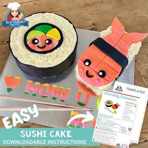 Products: Sushi Shaped Cake Printable Template Easy Decorating Tutorial