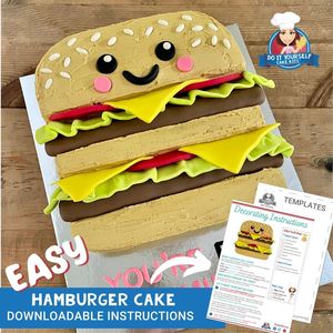 Products: Hambuger Shaped Cake Printable Template Decorating Tutorial