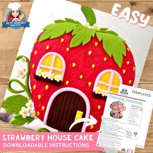 Products: Strawberry House Cake Printable Template Decorating Tutorial