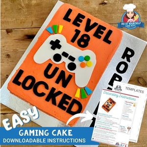 Products: Gaming Theme Cake Printable Template Easy Decorating Tutorial