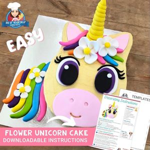 Products: Flower Unicorn Cake Printable Template Easy Decorating Tutorial
