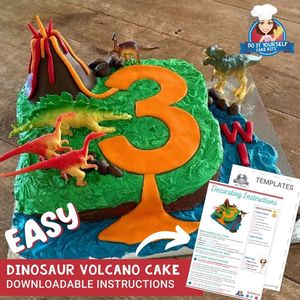 Products: Dinosaur Volcano Cake Printable Template Step by Stop Tutorial