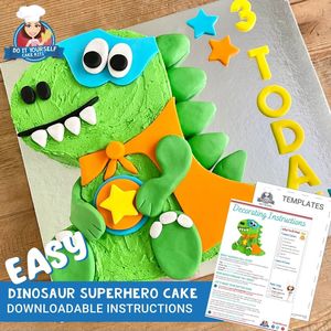 Products: Dinosaur Superhero Cake Template and Easy Decorating Tutorial