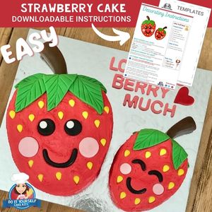 Products: Strawberry Shaped Cake Printable Template Decorating Tutorial