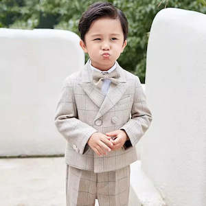 Suit Set: Timeless Beige Plaid Boys Suit Set