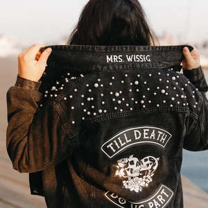Custom Black Denim Pearl Jacket – Till Death Do Us Part