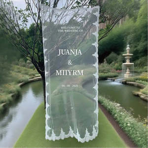 Wedding Stationery: Romantic Sheer Lace Wedding Welcome Banner – Custom Transparent Signage