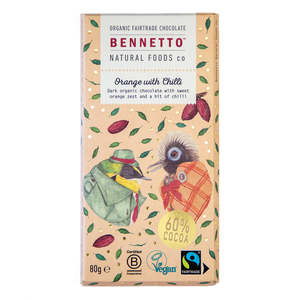 Food: Bennetto Natural Food Co. - Organic and Fairtrade Dark Chocolate Orange with Chilli 80g