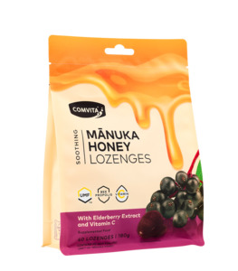 Food Snacks And Pantry: Comvita Manuka Honey Lozenge with Elderberry Extract & Vitamin C - 12 Pack