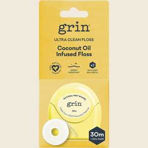 Dental Floss: Grin - Ultra Clean Floss Coconut Oil Infused 30m + Refill