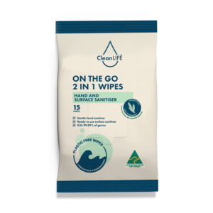 Hand Wash And Sanitiser: CleanLIFE On The Go 2 in 1 Wipes - Hand and Surface Sanitizer 15 Wipes