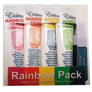 Gift Packs 2020: Elektra Magnesium - Magnesium Cream - Sampler Rainbow Pack (4x20g with 10ml Magnesium Spray)