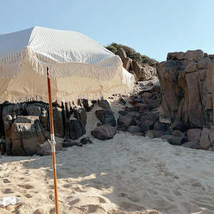 Business and Pleasure Premium Beach Umbrella Laurens Sage Stripe